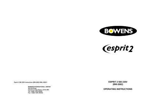 ESPRIT 2 500 230V (BW-2062) OPERATING INSTRUCTIONS