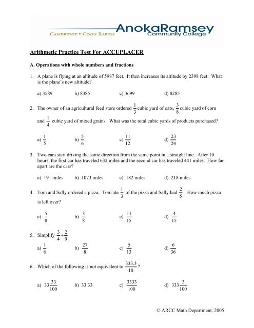 Arithmetic Practice Test For Accuplacer