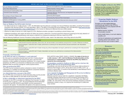 Medicare Preventive Services Quick Reference Information: The ...