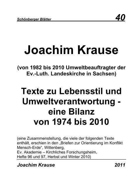 Joachim Krause Von 1982 Bis 2010 Umweltbeauftragter Der