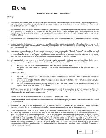 TERMS AND CONDITIONS OF i*Trade@CIMB - i*Trade@CIMB MY