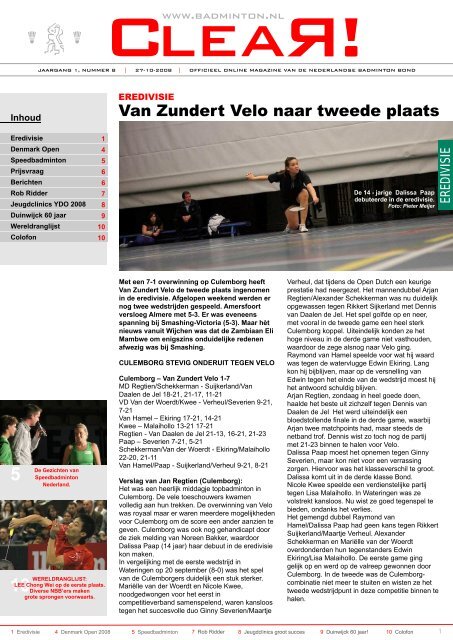 Van Zundert Velo naar tweede plaats - Badminton Nederland