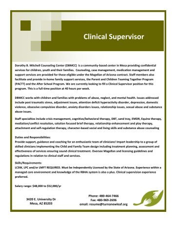 Clinical Supervisor - A New Leaf