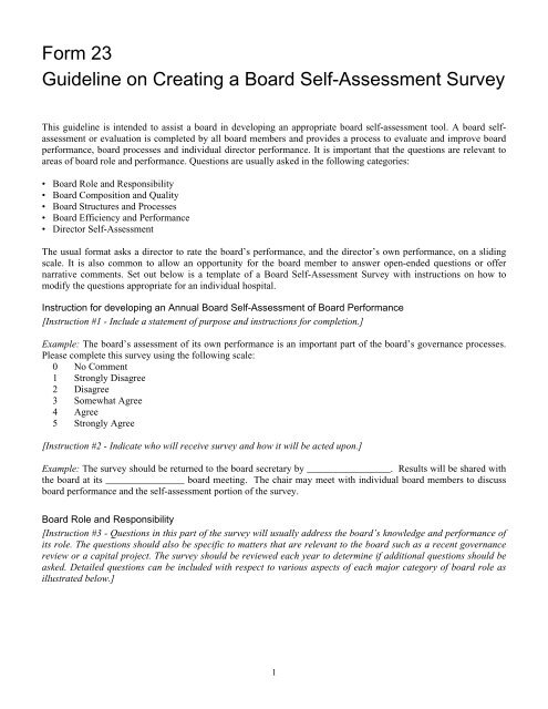 Form 23 Guideline on Creating a Board Self-Assessment Survey