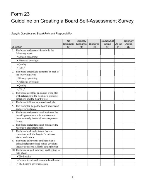 Form 23 Guideline on Creating a Board Self-Assessment Survey