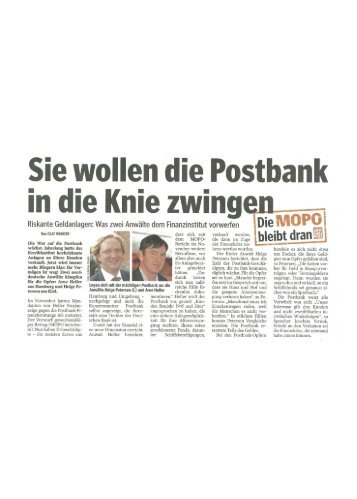 Wollen die Postbank in die Knie zwingen - MOPO