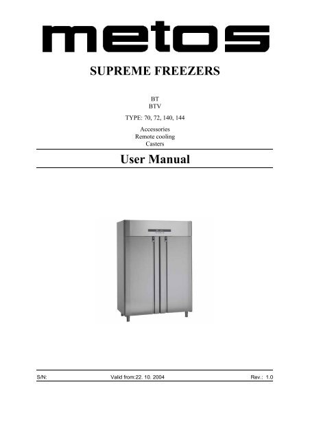 SUPREME FREEZERS User Manual - Polaris S.p.A.