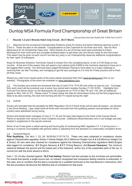 FCB03 post-BH FF Championship Information - British Formula Ford