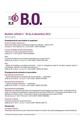 Bulletin officiel nÂ° 45 du 6 dÃ©cembre 2012 - les BOEN depuis 1998 ...