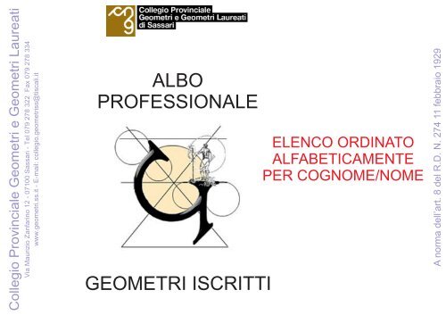 Elenco Geometri iscritti all'Albo Professionale in ordine Alfabetico