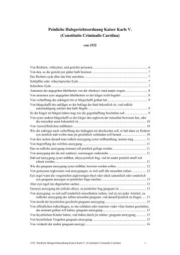 Peinliche Halsgerichtsordnung Kaiser Karls V. (Constitutio ...