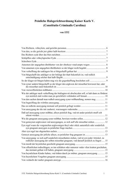 Peinliche Halsgerichtsordnung Kaiser Karls V. (Constitutio ...