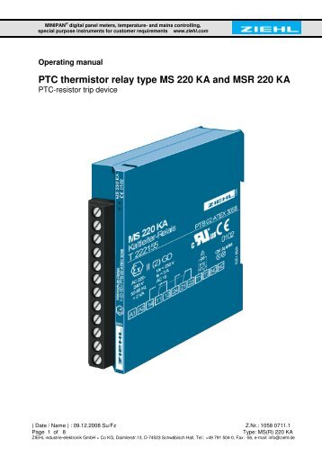 PTC thermistor relay type MS 220 KA and MSR 220 KA