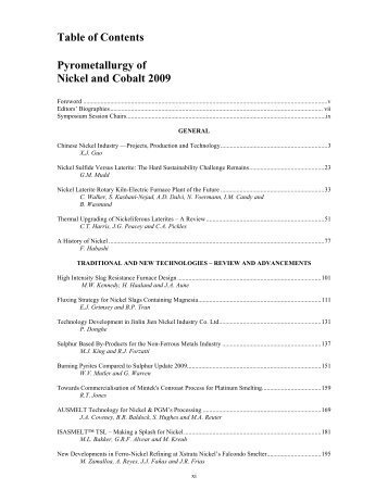 Table of Contents Pyrometallurgy of Nickel and Cobalt 2009 - MetSoc