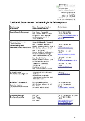 Steckbrief Onkologischer Schwerpunkt Heilbronn - Krebsverband ...