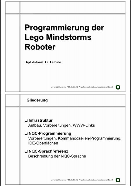 Programmierung der Lego Mindstorms Roboter