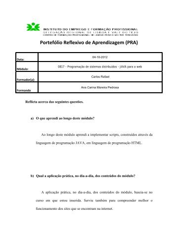 PortefÃ³lio Reflexivo de Aprendizagem (PRA)