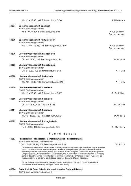 Romanistik - KOOST - Universität zu Köln