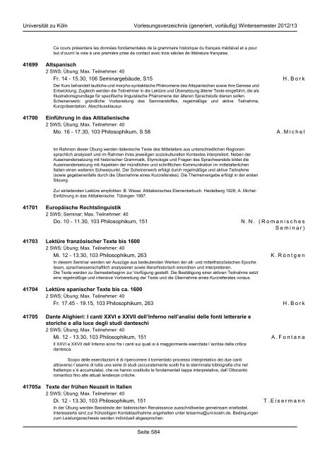 Romanistik - KOOST - Universität zu Köln