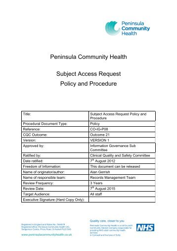 Subject Access Request Policy and Procedure - the Royal Cornwall ...
