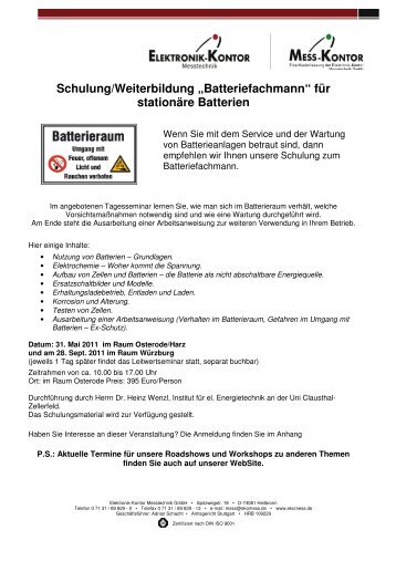 Einladung BT-Fachmann und Leitwertseminar 2011 - Elektropraktiker