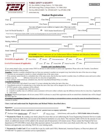 registration form - Texas Engineering Extension Service