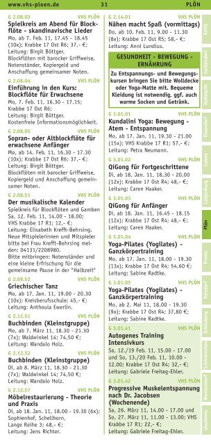 Programm Die Frühjahr Volkshochschulen 2011 im ... - KVHS Plön