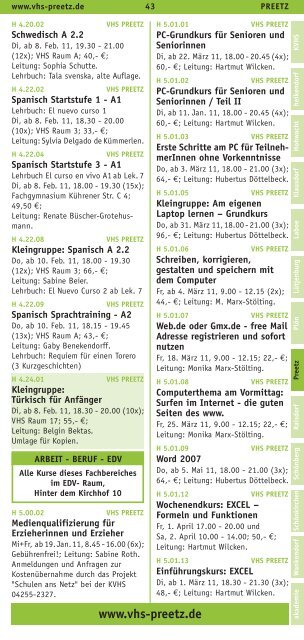 Programm Die Frühjahr Volkshochschulen 2011 im ... - KVHS Plön