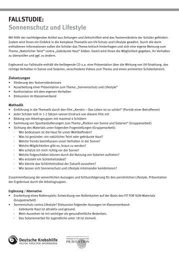 Fallstudie: sonnenschutz und lifestyle - Deutsche Krebshilfe eV