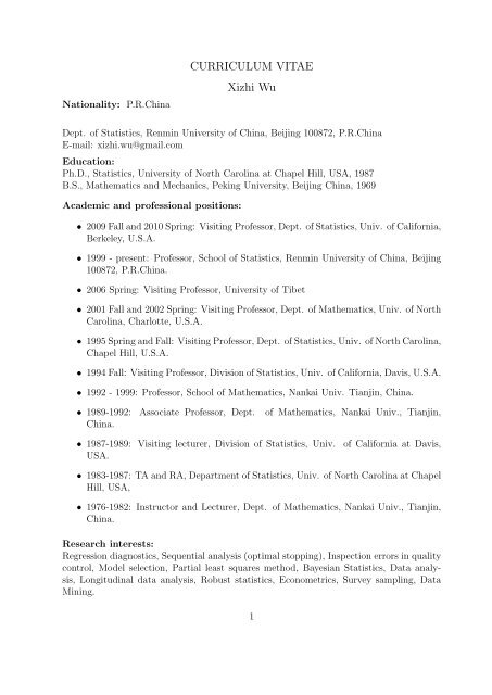 Curriculum Vitae Xizhi Wu