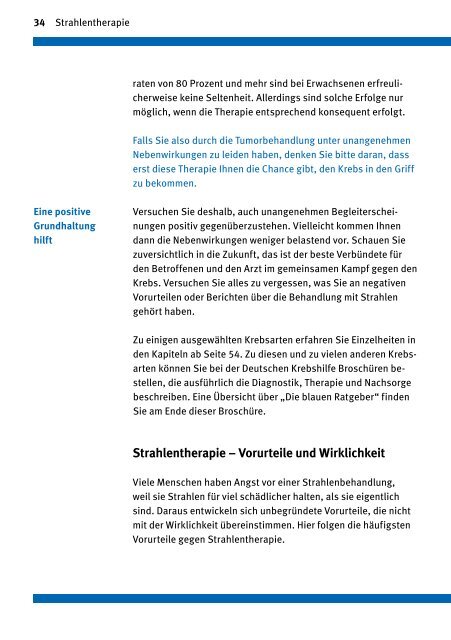 blaue Ratgeber „Strahlentherapie“ - Deutsche Krebshilfe eV