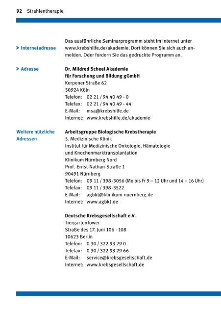 blaue Ratgeber „Strahlentherapie“ - Deutsche Krebshilfe eV