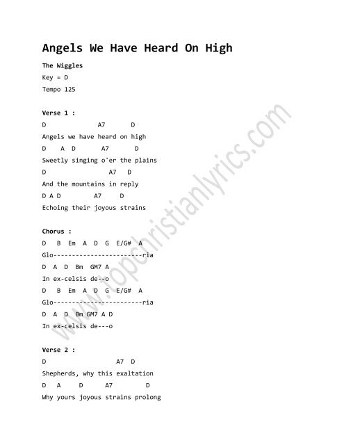 Angels We Have Heard On High chords Ã¢Â€Â“ The Wiggles