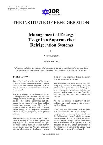 Management of Energy Usage in a Supermarket Refrigeration