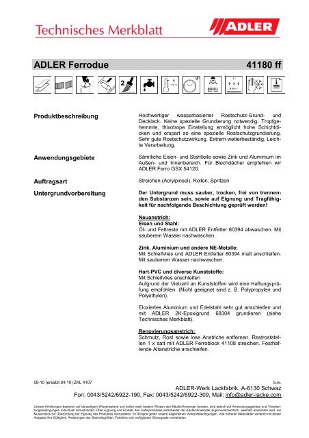 Technisches Merkblatt - ADLER - Lacke