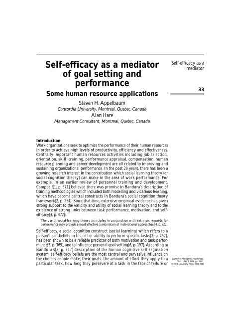 Self-efficacy as a mediator of goal setting and performance