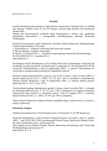 Protokół kontroli - Biuletyn Informacji Publicznej, Wielkopolski Urząd ...