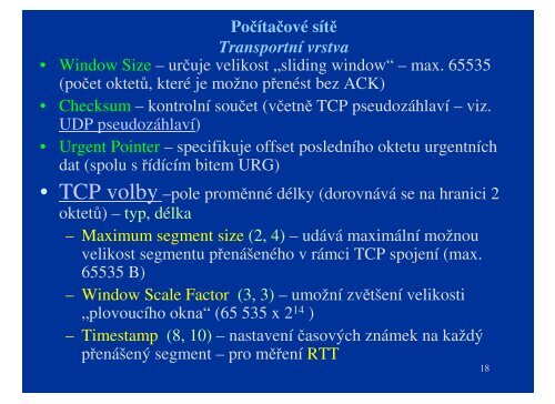 6 Počítačové sítě Transportní vrstva ARP RARP ICMP ... - eAMOS