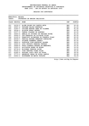 Lista - Universidade Federal do AmapÃ¡ - Unifap