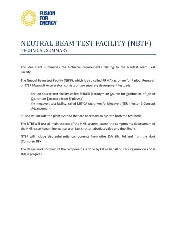 NEUTRAL BEAM TEST FACILITY (NBTF) - Fusion For Energy