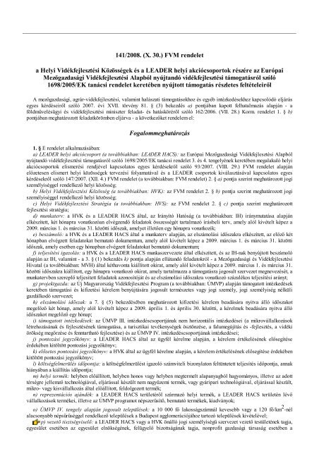 141/2008. (X. 30.) FVM rendelet - Mezőgazdasági és ...