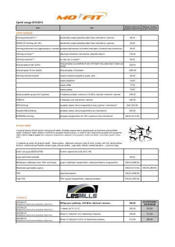 Cjenik usluga 2012/2013 - MoFit