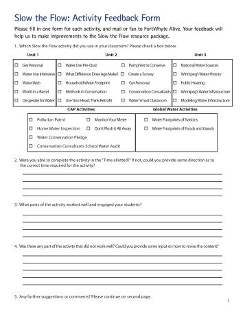 Slow the Flow: Activity Feedback Form - FortWhyte Alive