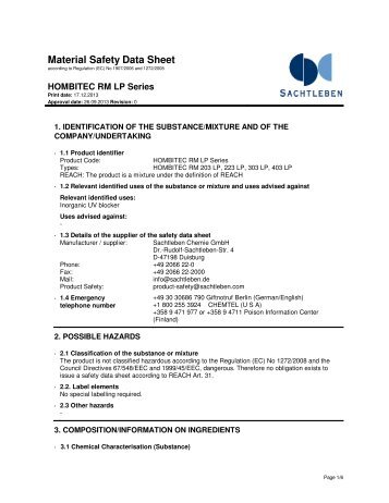 Material Safety Data Sheet - Sachtleben Chemie GmbH