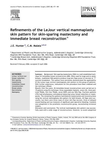 Refinements of the LeJour vertical mammaplasty skin pattern for ...