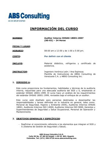 Auditor Interno OHSAS 18001:2007 - ABS Consulting