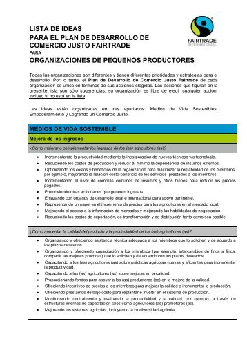 lista de ideas para el plan de desarrollo de comercio justo fairtrade ...