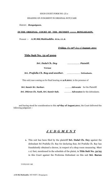 Title Suit 52/2009 - bongaigaon judiciary