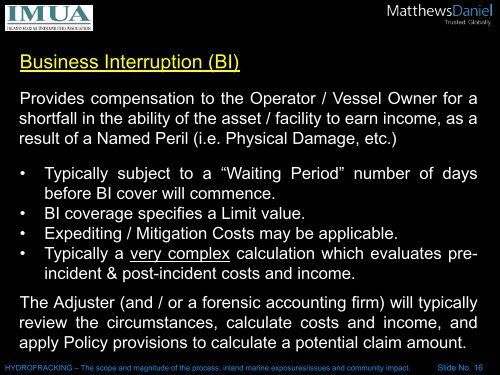 A Typical Loss of Production Income (LOPI) claim - IMUA