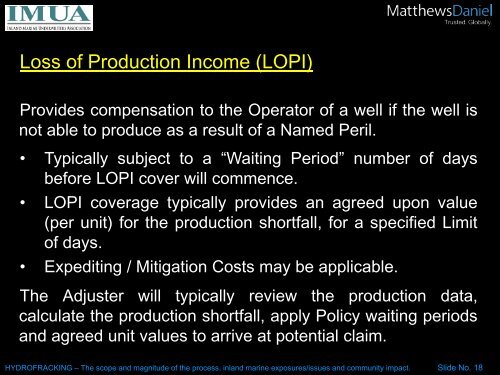 A Typical Loss of Production Income (LOPI) claim - IMUA